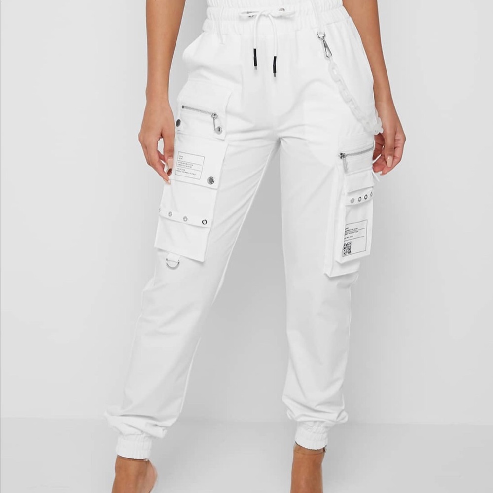 CARGO PANTS WITH FROSTED CHAIN - OFF WHITE